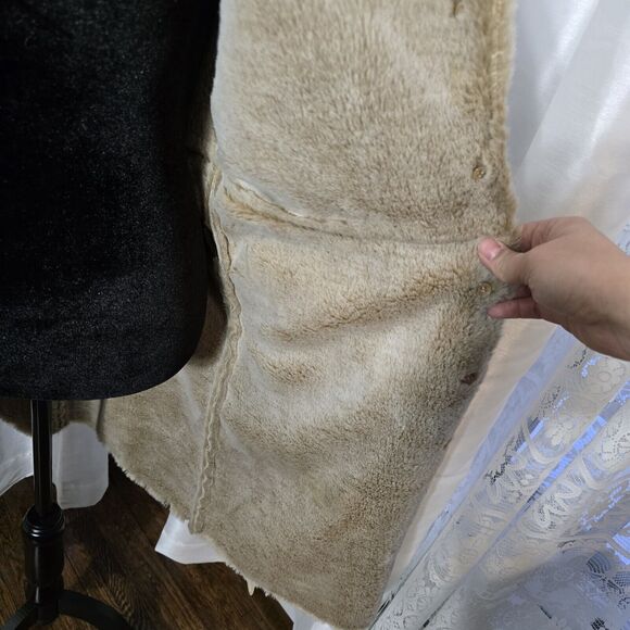 BRANDON THOMAS Penny Lane Coat Medium Tan Suede Leather Faux Fur Lining Vintage - Picture 10 of 15